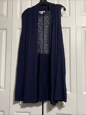 Coldwater Creek Open Front knit navy blue lightweight Cardigan top Size LARGE